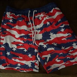 Patriotic Red, White, and Blue Swim Trunks
